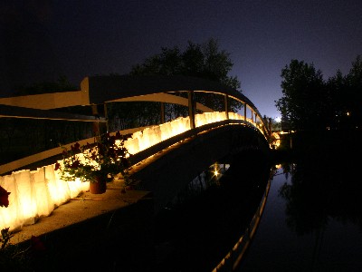 A bridge in Steinbach lined with luminaries