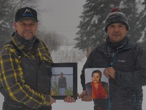 Gordie and Daniel with photos of their Mother's. 