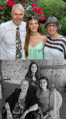Top Photo: My Papa with me and my Nana - Bottom Photo: my late GG with me and my little sister 